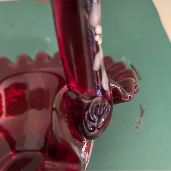 Fenton cranberry hand painted basket - Picture 8 of 13